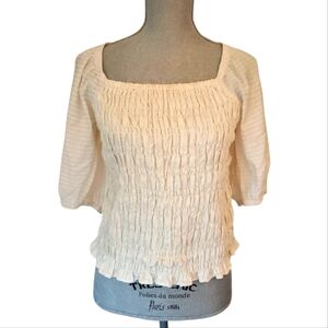 Old Navy Cream Puff Sleeve Gathered Blouse Size M Medium